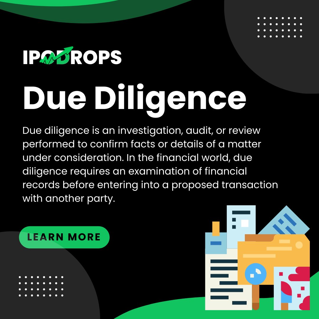 ipodrops's tweet photo. Before entering a financial transaction, performing due diligence is essential. 

It involves investigating and verifying the facts and details to ensure a thorough understanding of the matter at hand.

Don't take risks without conducting proper due diligence. 

#finance https://t.co/8cRTGnrY8a