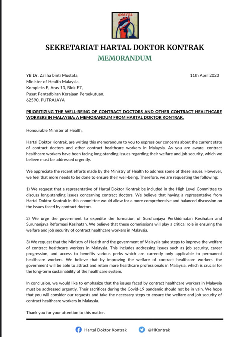 HKontrak's tweet photo. Sebuah memorandum telah diserahkan kepada YB @DrZalihaMustafa hari ini di @KKMPutrajaya 

Semoga dengan penyerahan memorandum ini akan membuka lembaran baru kepada setiap staf kontrak yang berkhidmat di bawah KKM. https://t.co/tngaLIsxXG