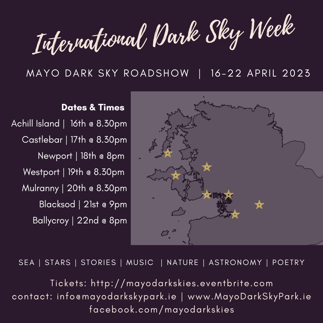 International Dark Sky Week taking place from 16-22 April with Ireland playing a leading role, particularly in Co Mayo, home of #MayoDarkSkyPark

Full details: nationalparks.ie/wild-nephin/in…

#wildnephinnationalpark #halftheparkisafterdark #underonesky #lovedarkskies #idsw2023 #idsw