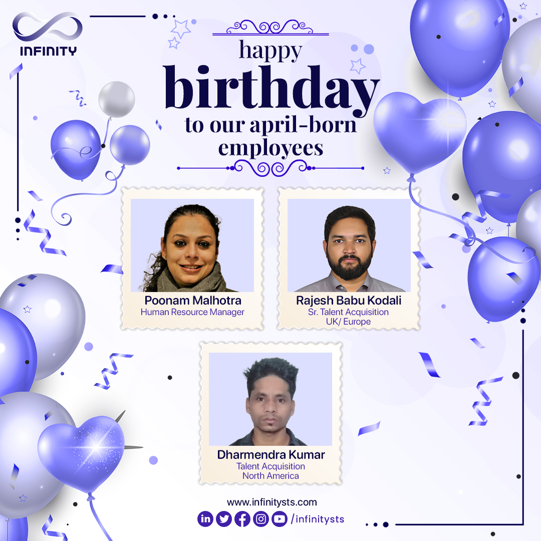 InfinitySTS's tweet photo. Happy Birthday to our awesome team members born in April! May this year bring you all the happiness and success you deserve. πππ
#infinity #infinitians #aprilborn #workingatinfinity #birthdayatinfinity #happybirthday #officebirthday #employeebirthday #workcultureatinfinity https://t.co/q9Couqtqne