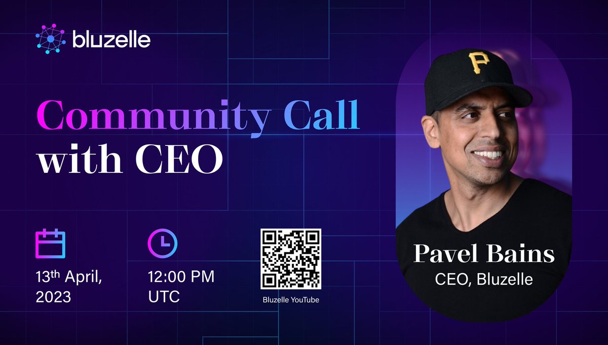 Join the  #CommunityCall: happening on April 13 2023, LIVE with CEO, @pavelbains🎙

  #Bluzelle’s first NFT Marketplace, #Capella, Q1 accomplishments, GAMMA4, and more!

⏱Time: 12 PM UTC

📍Venue: …youtube.com/live/PC98wLcl9…

See you!
