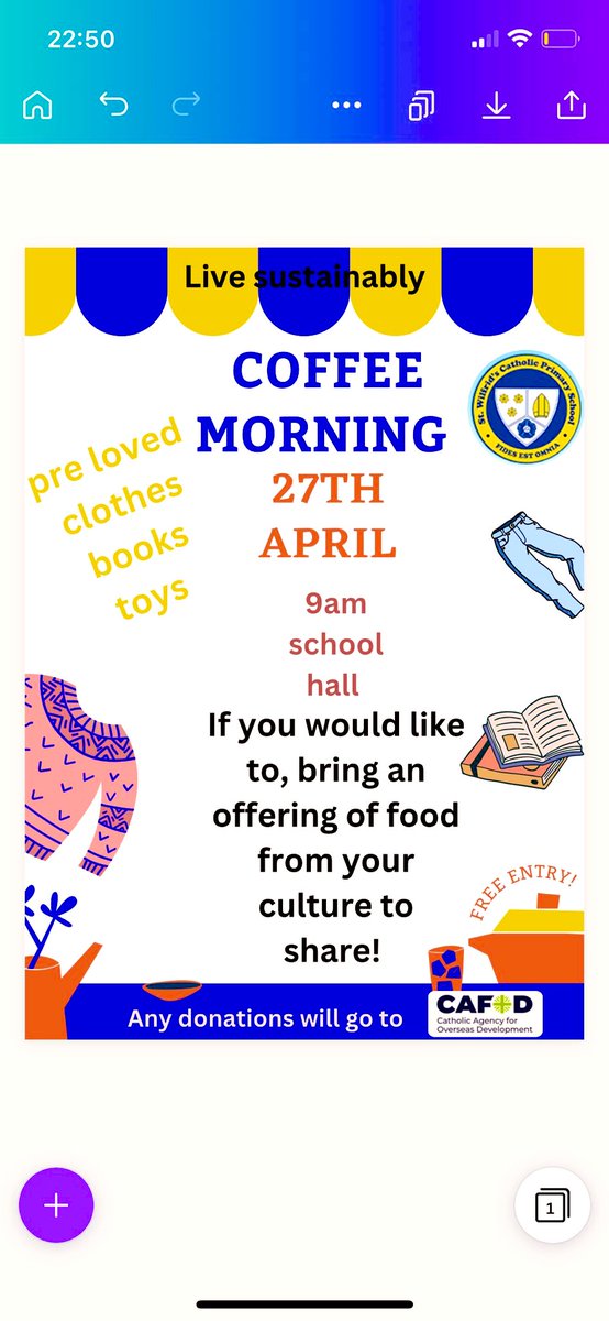 Date for your diary! Coffee morning,Thurs 27th April - if you wish, bring along some food to share from your culture! Book/ clothes swap will be up &amp; running as well as the chance to have a chat with our pastoral team,or just come &amp; have 5 mins peace &amp; a drink!All welcome!☕️💙