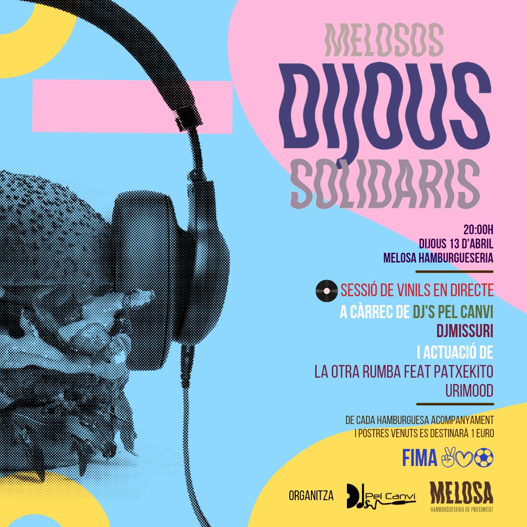 Segur que heu passat uns dies fantàstics i per animar aquesta tornada a la normalitat que millor que tornar amb els "Dijous Melosos Solidaris" aquest dijous 13. 
Per celebrar-ho tindrem un set especial en vinil de @djmissuri @urimood i @_patxekito feat @la_otra_rumbabcn