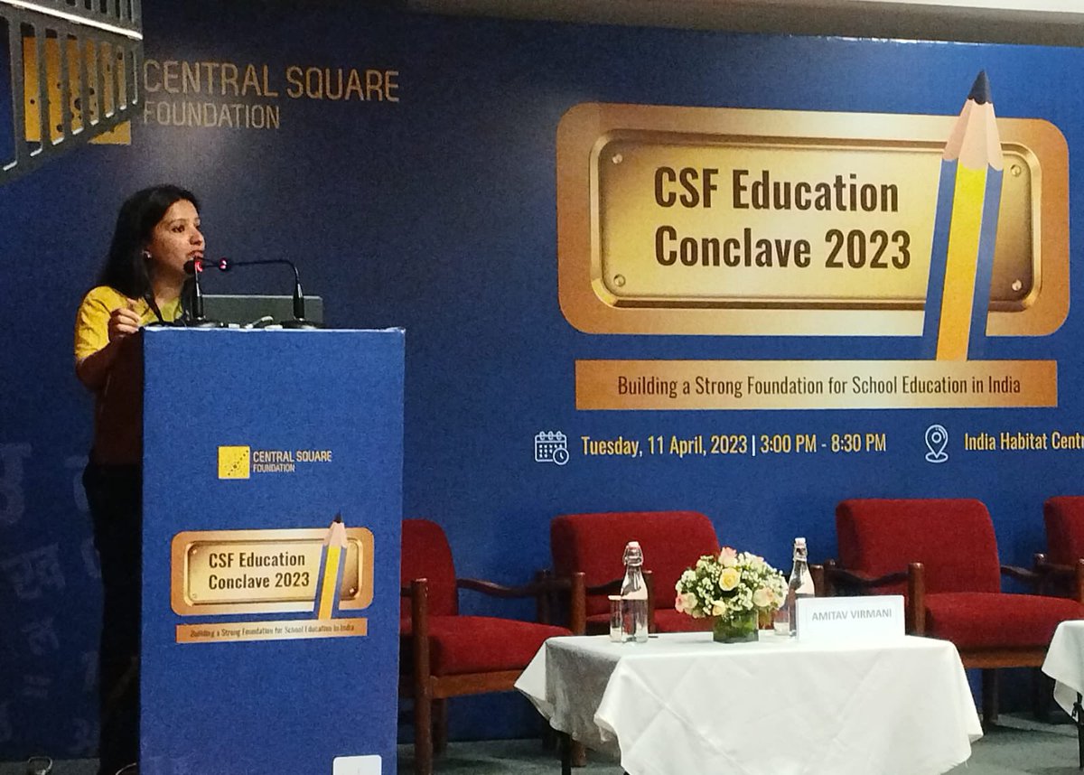 CSF_India's tweet photo. CSF CEO-MD @KukrejaSharma kicks off #EduConclave2023 with a warm welcome for our esteemed guests and panelists. "Looking forward to conversations on how we all take our work forward on #NIPUN, #edtech and #ECE", she adds.  
#CSFConclave #FLN https://t.co/FS38n2NFCA