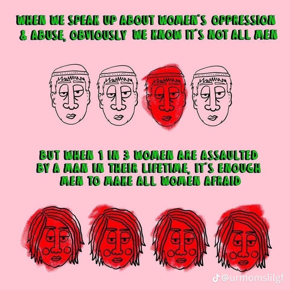 viking_trash's tweet photo. I recently had a fallout with someone because I told them (nicely) that saying "Not all men" is really unecassary, they didn’t agree. So as a woman who tend to be a bit wary, here is what I mean. (1/2)

Credit: https://t.co/e37H0v94qD https://t.co/59Ua5QQbAv