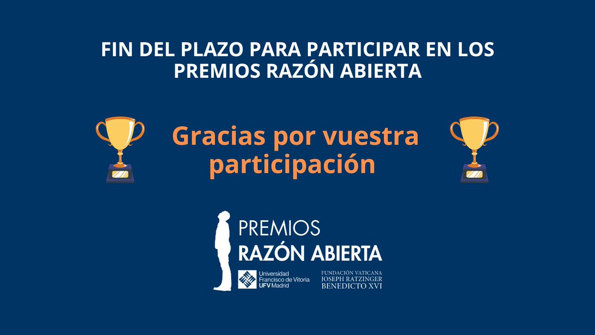 🏆CERRADA LA CONVOCATORIA DE LOS PREMIOS RAZÓN ABIERTA 

Iremos avisando por Twitter, Instagram y en nuestra newsletter de los siguientes pasos.
👉Te puedes subscribir a nuestra newsletter aquí: razonabierta.us16.list-manage.com/subscribe?u=c4…