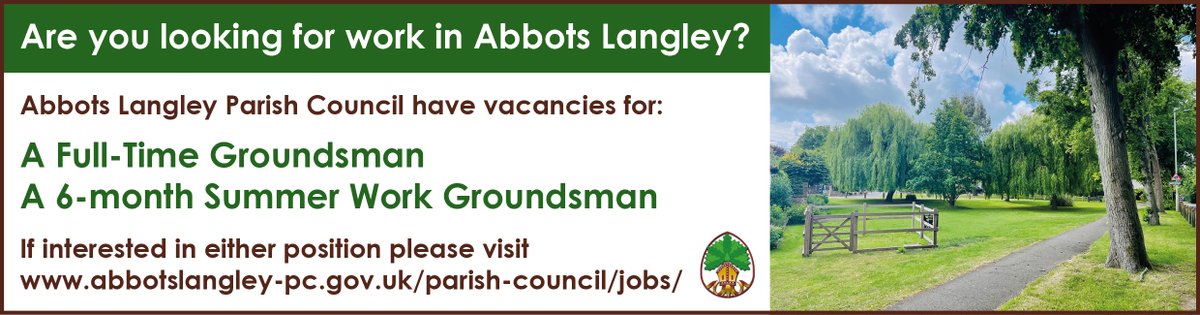 Looking for work in #AbbotsLangley ? ALPC is recruiting permanent and temporary grounds team members. For more information visit abbotslangley-pc.gov.uk/parish-council…