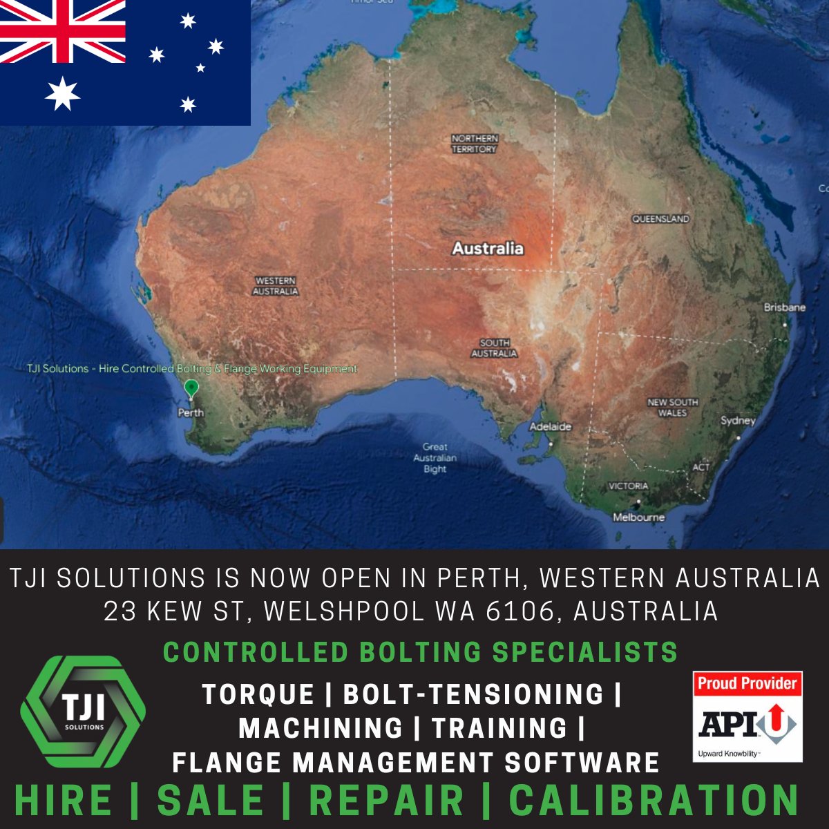 tji_solutions's tweet image. TJI Solutions announces the opening of a new office in Perth, Australia led by Scott Paterson. They provide hydraulic bolting and flange working equipment for hire, sale, repair, calibration and training covering all industries and applications. #TJISolutions #Australia #Bolting
