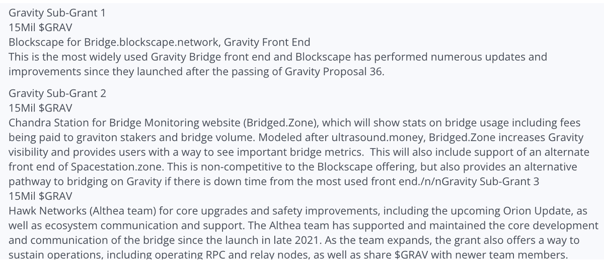 Grant Proposal #170 for Gravity #Growth and #Sustainability #Grant is live on <a href="/gravity_bridge/">Gravity Bridge</a>!👀
Prop: mintscan.io/gravity-bridge… ✅
We are honored to be among the potential recipients🧡
Background thread with more information below 🧵⬇️
#PublicGoodsInfrastructure #CosmosEcosystem