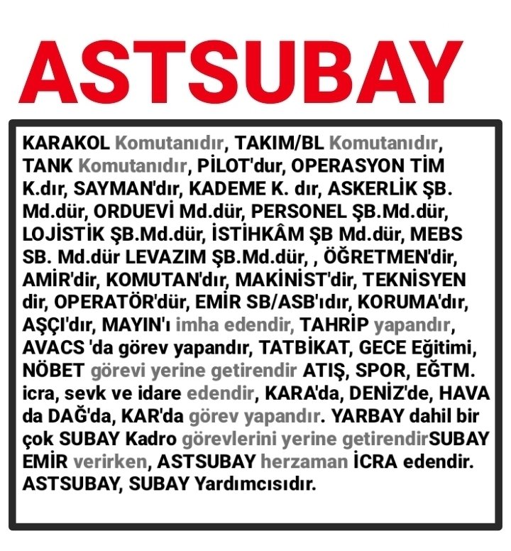 #GüçlüTemadGüçlüAstsubay Astsubayların Statüsü belli de siz liyakat biliyor musunuz ?  @yilmaz_ismet58
StatümüzOnurumuzdur. Statüleri iz tablodadır. 

<a href="/Akparti/">AK Parti</a>
<a href="/RTErdogan/">Recep Tayyip Erdoğan</a>
<a href="/tcsavunma/">T.C. Millî Savunma Bakanlığı</a> 
<a href="/mustafaelitas/">Mustafa Elitaş</a>
