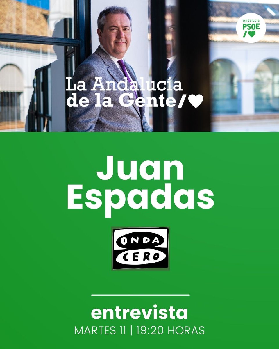 psoedeandalucia's tweet photo. 📻 #NoTePierdas la entrevista a nuestro secretario general @_JuanEspadas en @OCRAndalucia. 

⌚️Hoy martes, a partir de las 19.20 horas. 

Puedes escucharla aquí 👇https://t.co/OGYH7fkeju https://t.co/ydDAs1ZoDN