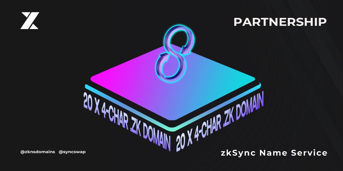 📢Our <a href="/zknsdomains/">.zk (XNAME on zkSync)</a> have successfully integrated with <a href="/syncswap/">SyncSwap (((+)))</a>

🎉To celebrate, we're giving away 20 x 4-Char .zk domain and 50 OG roles for raffle winners!
☑Follow, Like, Tag 3 frenz!

Best of Lucks!🍀Here: galxe.com/star/campaign/…

Stay tuned to our future integrations! #zkns