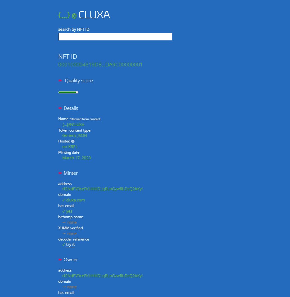 🔥 Sneak peek! The #CLUXA team is building an #XRPL NFT "anatomy" browser for in-depth insights and unique quality scores.

Take an exclusive look at our alpha version below. Stay tuned for more updates!

#CLUXA #XRPL #NFT #NFTanatomy