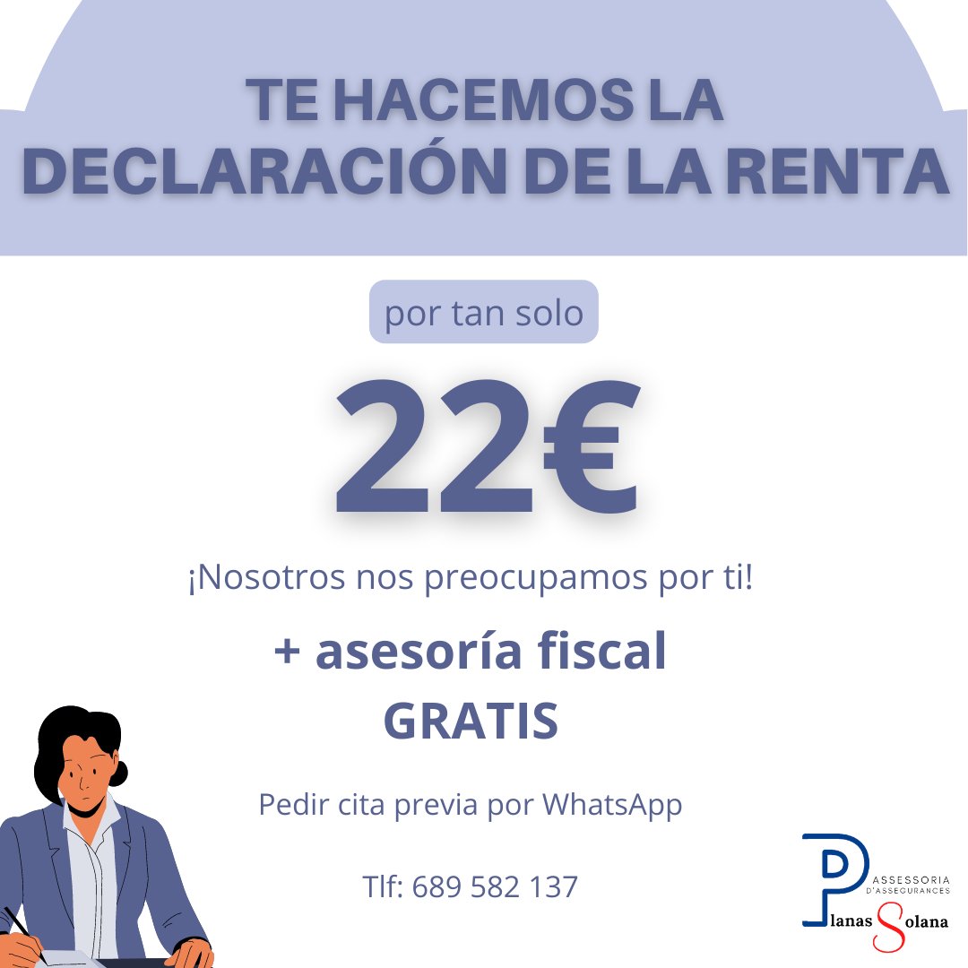 AXA_Vilanova's tweet photo. Et fem la declaració de la renda per només 22€
Demanar cita prèvia per a whatsAap Tlf: 689582137
#AXAVNG #AXAVILANOVA #VilanovailaGeltrú #Sitges #Cubelles #Garraf #Axa https://t.co/wdj6Hj7FCx