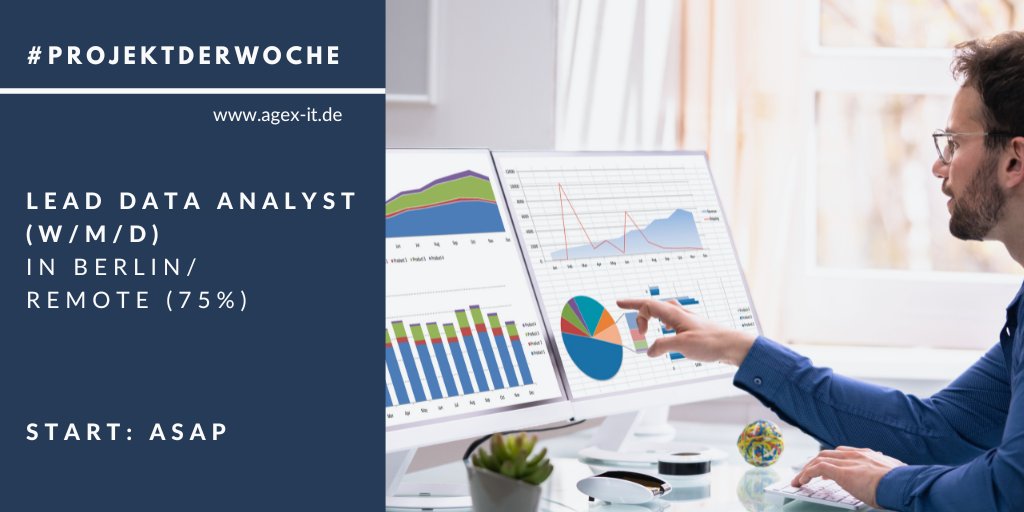 agex_IT's tweet photo. #ProjektderWoche:Für unseren Kunden suchen wir einen Lead Data Analyst (w/m/d)in Berlin/Remote (75%).Zum #ITProjekt:https://t.co/Ei6WOAgyRU
#Python #requirements #SQL #Datenanalyst #ITArchitektur #Datenvisualisierung #Datenbankmanagement #freelancing #contracting #freiberuflich https://t.co/XCVkaoG2L1