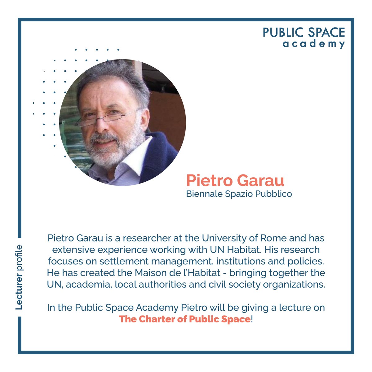 CitySpaceArchi's tweet photo. Meet the instructors of Public Space Academy! 
Pietro Garau is a researcher with an extensive experience working for UN-Habitat. At PSA he'll be talking about The Charter of Public Space. 
Subscribe to our newsletter to find out more: https://t.co/EXoMi1ttTY https://t.co/Cx4kP4DwMR