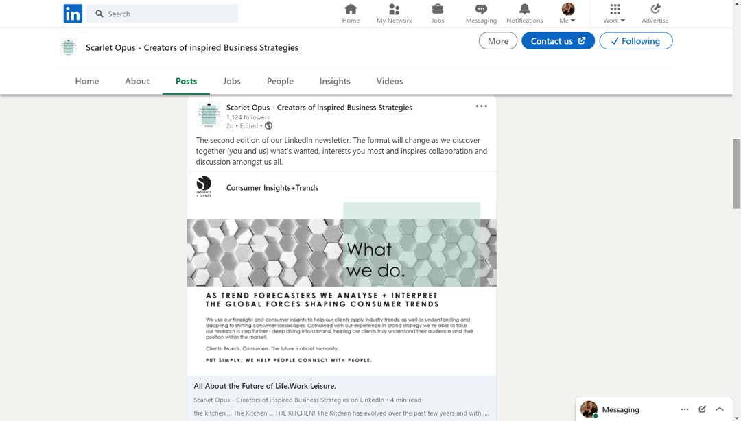 linkedin.com/scarletopus Full of valuable interesting Insights+Trends Intelligence about the future of Life. Work. Leisure. Newsletters full of inspiring ideas, scroll lots of information relevant to many business sectors
#marketingstrategy #productdevelopment #interiordesign