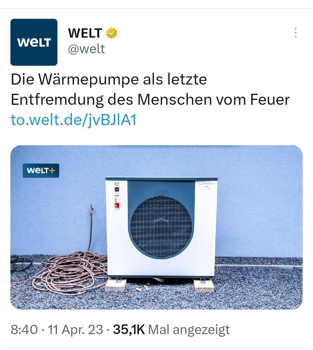 Storch_i's tweet photo. Wenn du in Physik eine 5 hattest, aber in Deutsch eine 2- und dann der Chefredakteur der WELT zu dir sagt: "Schreib mal was gegen Wärmepumpen, gerne auch eine neue Angriffslinie, die wir noch nicht hatten". https://t.co/82pSUdhNmo