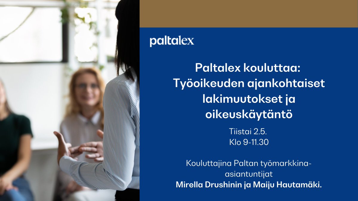 Työlainsäädännön alueella on tullut tai on tulossa useita merkittäviä muutoksia, jotka vaikuttavat työnantajan oikeuksiin ja velvollisuuksiin. 

Koulutuksessa käymme läpi tuoreimmat uudistukset pähkinänkuoressa ja annamme eväitä säännösten soveltamiseen.

lyyti.fi/reg/Tyooikeude…
