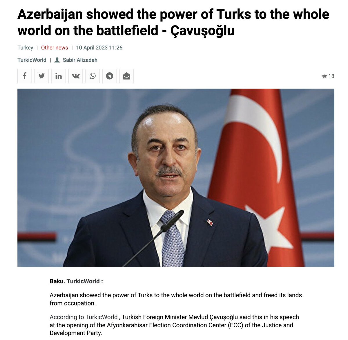 This piece of shit boasts of th war crimes of aliyev &amp; erdogan against Armenians in 2020. This is how the war normalizes. Noany outrage abt this statement. Only the one war that is going on now against the Ukrainians is bad, &amp; killing Armenians is ok, turks can openly brag abt it