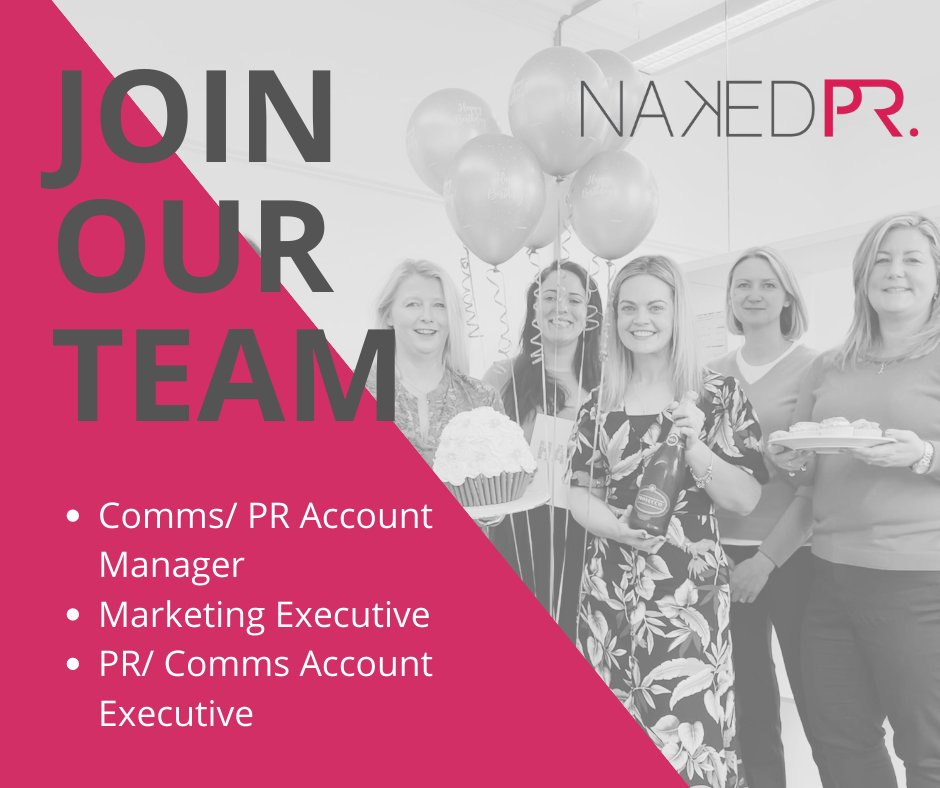 **JOIN OUR TEAM**

We are currently recruiting for a range of roles, including: 
•Comms/ PR Account Manager
•Marketing Executive
•PR/ Comms Account Executive

For more information on the current roles, or to apply, click here: indeedhi.re/3KAOwR0.

#NakedPR #PR #JobsNI