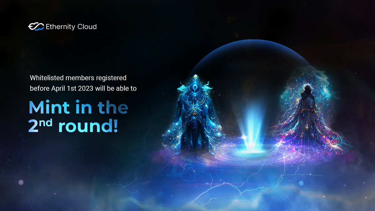 Greetings Etherneals!🧙‍♂️

Arcane forces reveal whitelisted members registered before 01 Apr '23 get priority to mint in 2nd round. Secure your whitelist spot for Round 3 NFTs by registering early.

Don't miss out, register now: nft.ethernity.cloud/#Whitelist 

#EthernealsNFT #Minting