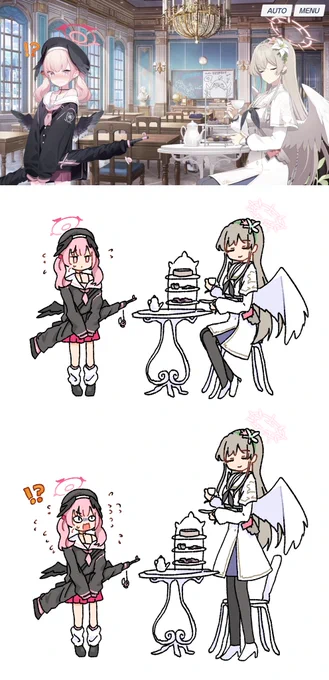 座ってるナギサに身長負けてるコハルかわいい

#ブルアカ #BlueArchive 