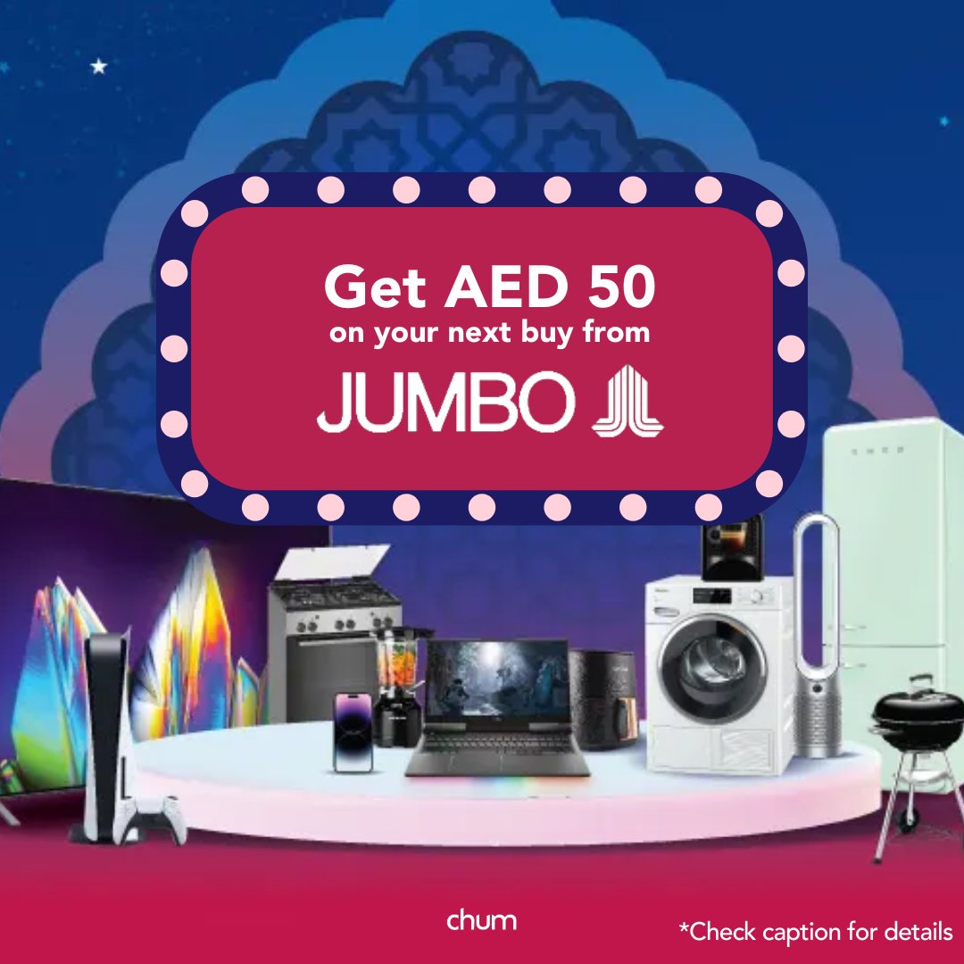 saveonchum's tweet photo. Save on your next buy from Jumbo!

How to claim on next tweet! 
#shopping #sharafdg #sharaf #giftcard #giveaway
#chum #saveonchum #electronics #mobiles #offer #uae
#eros #jumbo #jumboelectronics #uae #shopping
#dubai https://t.co/1rtgo1jS7w