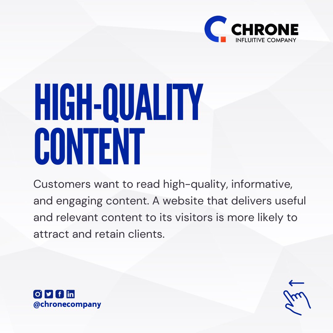 Is your website struggling to attract customers?

Could it be your website is lacking any of these 6 must-have features👀? 

#chronecompany #digitalmarketingagency #websitedesign #customerattraction
