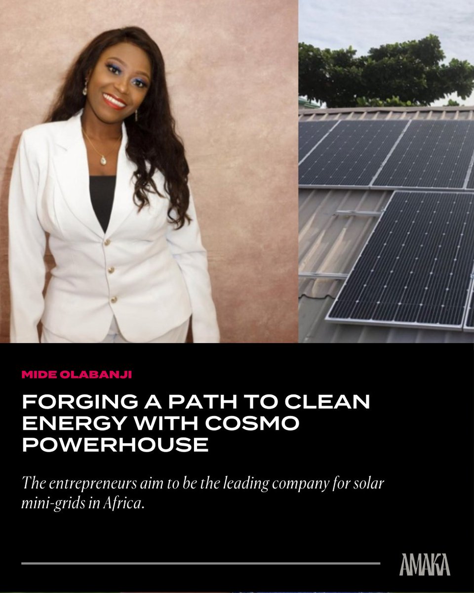 amakastudio's tweet photo. Ebube Anunike &amp; Lotanna Don-Adinuba founders of @Cosmopowerhouse told AMAKA what inspired them to delve into the electricity business &amp; why solar-generated power is the best alternative to gas-fired thermal power generation.

Full interview: https://t.co/pYrONHJ0pk

#cleanenergy https://t.co/wRqRoLrZS0
