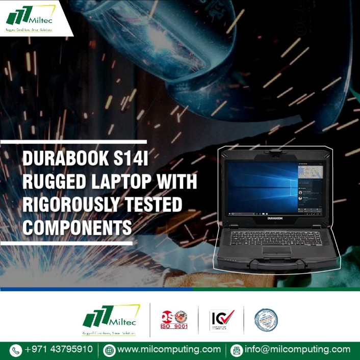 Durabook S14I is built with a robust mechanical design. It meets the standards of MIL-STD-810H; withstands up to a 4-foot drop; and boasts an IP53 rating. This laptop breaches the boundary between semi-rugged and fully-rugged devices.

#Durabook #ruggedlaptop #gcc #uae