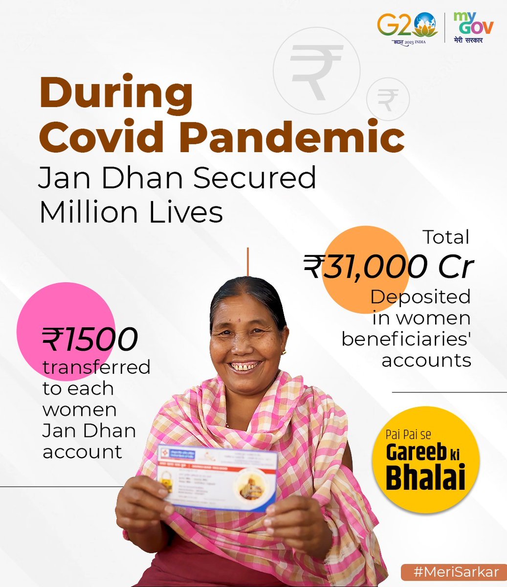 Shantanu_bjp's tweet photo. Govt. of India's🇮🇳 flagship scheme of #JanDhanYojana has brought millions of #women into the formal #banking_system, following guidance of Hon'ble PM Shri @narendramodi Ji

🔸Secured millions of lives during Covid pandemic
🔸Empowered idea of #NewIndia🇮🇳

@FinMinIndia #MeriSarkar https://t.co/sFAYS5VXMI