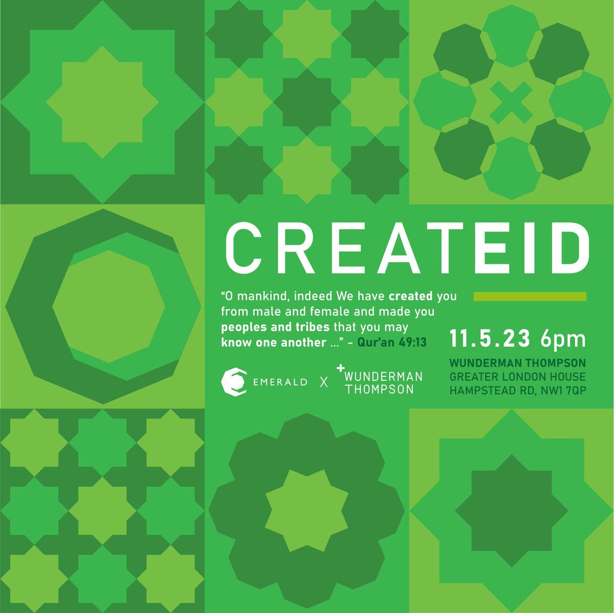 NOW BOOKING! CREATEID - a post-Eid networking event in a wonderful creative space, a collaboration with Wunderman Thompson at their London HQ - a world first of its kind, an open invitation to connect communities and cultures for an evening like no other! eidlondon.com