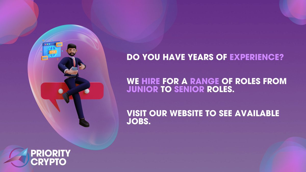 PriorityCrypto's tweet photo. Attention all followers! ๐ข
We've just added some exciting new roles to our website. ๐
Head over now to check them out and take the first step towards your dream career! ๐
#jobsearch #newroles #careeropportunities #prioritycrypto https://t.co/xDGsk6KJlf