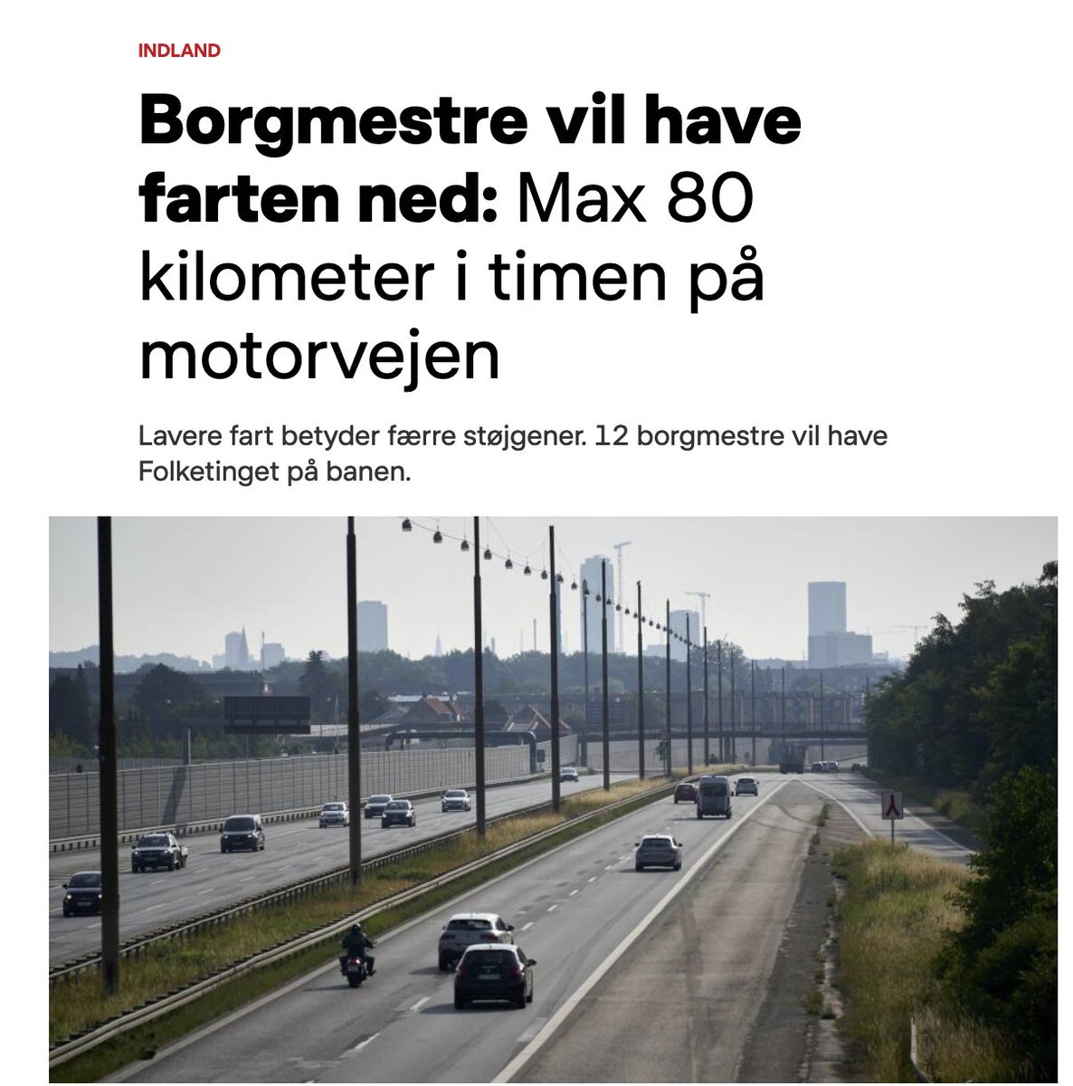 Ca. 30% af husstande i DK er plaget af sundhedsskadelig trafikstøj. Og udledninger fra trafik står til at trække tæppet væk under fremtidige generationer.
 
TAK til de 12 borgmestre, der nu siger, at mennesker og natur er mere værd end hurtig fart på motorvejen 👏 Vigtigt!#dkpol
