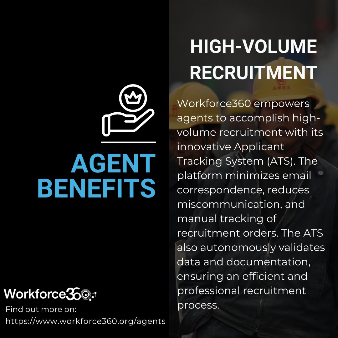 #Workforce360 empowers agents to accomplish high-volume recruitment efficiently. By enabling swift completion of recruitment orders through our innovative &amp; proprietary Applicant Tracking System #saas #digitaltransformation #hrtech #recruitment