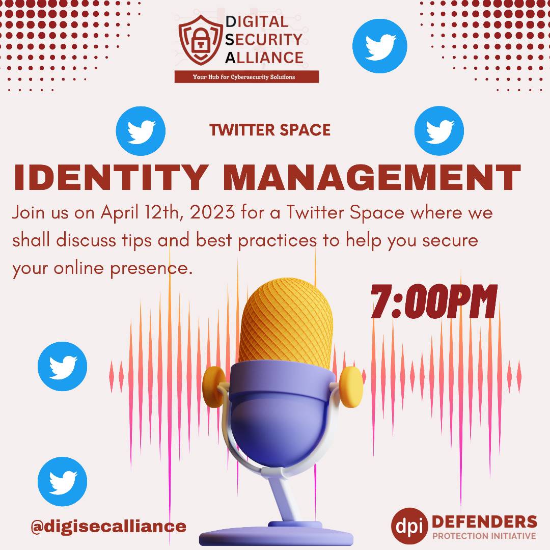 Brixb3's tweet photo. Join us for this wonferful space and learn the risks associated with Identity Management. Be there or be no where. Tomorrow is the day, time 7pm
#DigitalSecurityAlliance #DigitalSecurityExpo2023
https://t.co/LBiJjATFuD https://t.co/L5HkbVvjCl