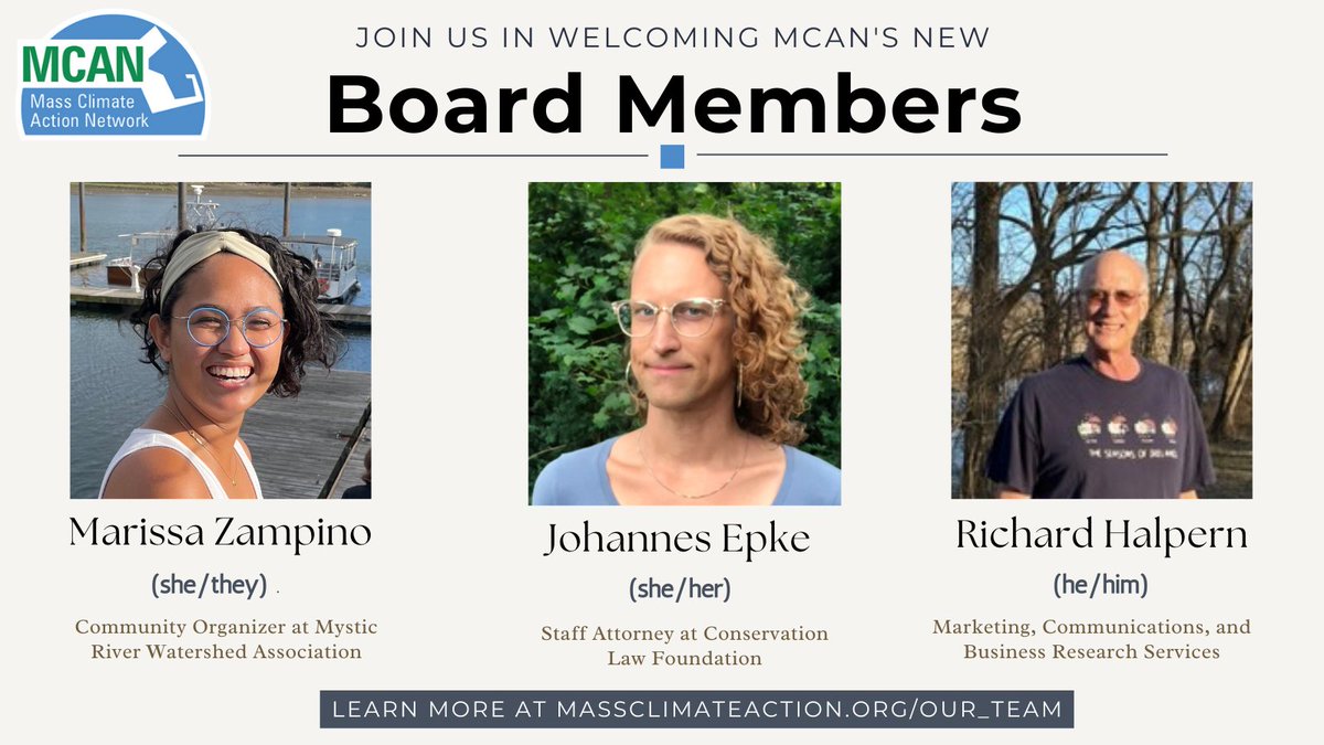 MCAN is delighted to welcome three new members to our Board of Directors! Marissa, Johannes, & Richard come to us with a broad array of diverse experience in #CommunityOrganizing, #EnvironmentalJustice, #ClimateJustice, #Fundraising,  & #Marketing. We are lucky to have them!