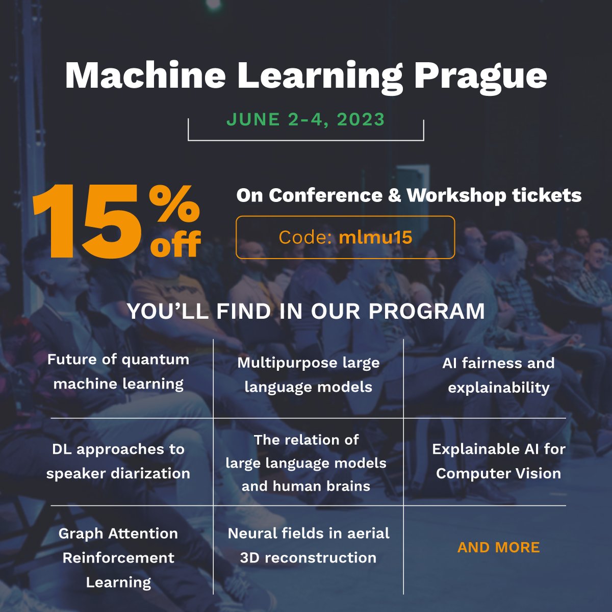We are community partners of <a href="/MLPrague/">MLPrague</a>, the European most practical conference on #MachineLearning, #AI, and #DeepLearning applications. If you are interested in #mlprague, use this 15% discount code in your registration: mlmu15

Program at mlprague.com