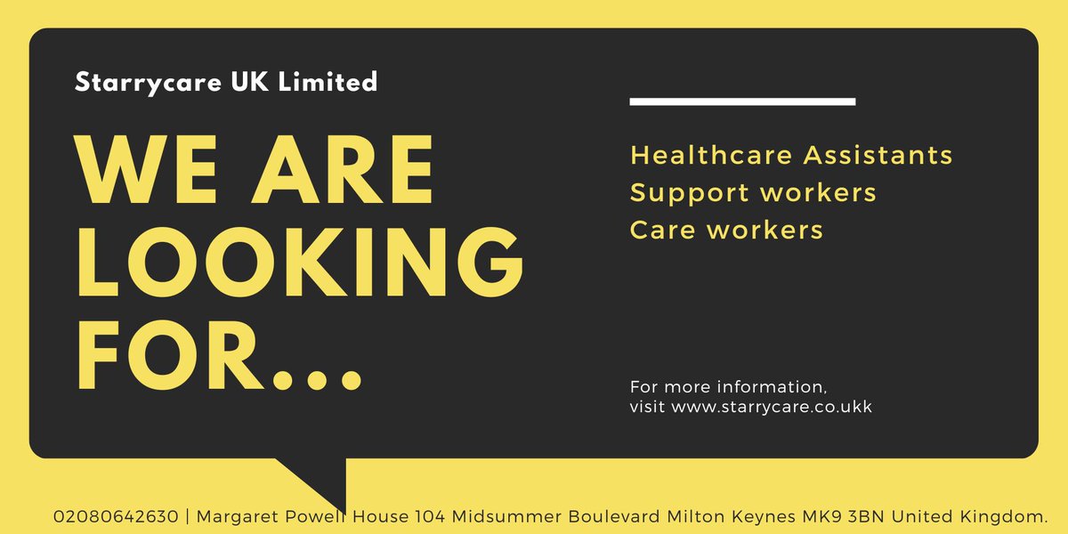 StarryCare's tweet photo. Do you want to be the reason someone smiles? If yes, then we want you. We currently have openings for care workers in various locations. Send us an email at recruits@starrycare.co.uk to join our team. https://t.co/HOvGuB84pG