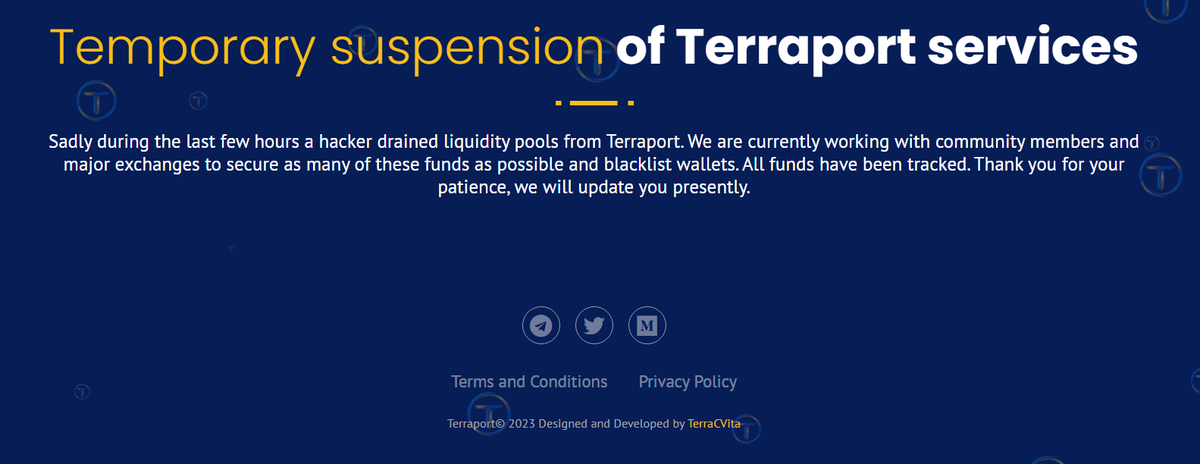 WysgeerD's tweet photo. Terraport has suspended services. https://t.co/zBX5afCrWi