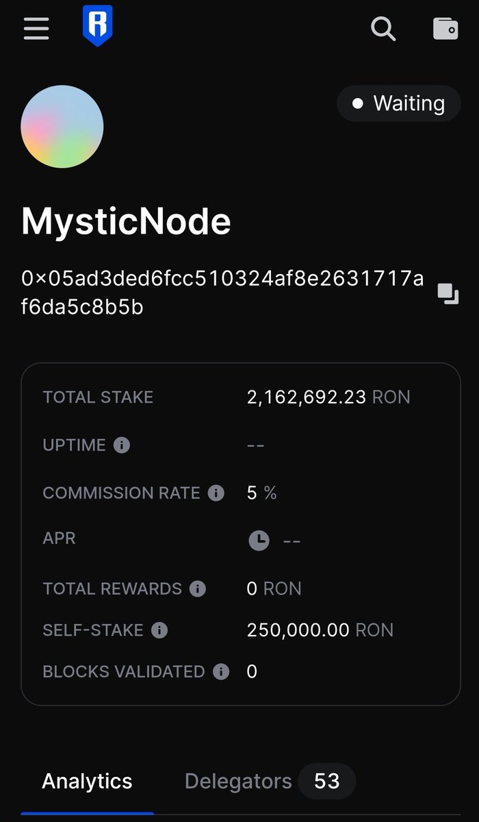We at #MysticNode want to thank all the 53 delegators for bringing us over 2 million staked $RON in under 24h after launch 🔥🔥

You've shown a commitment in us, and we'll do the same with all of <a href="/Ronin_Network/">Ronin</a>