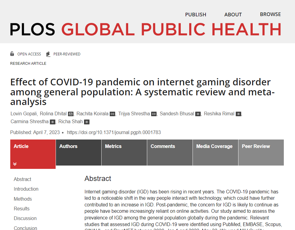 PLOSGPH's tweet photo. This systematic review and meta-analysis aimed to assess the prevalence of Internet gaming disorder (IGD) among the general population globally during the pandemic. https://t.co/FyxjDvgTaO https://t.co/qngIfCLP0a