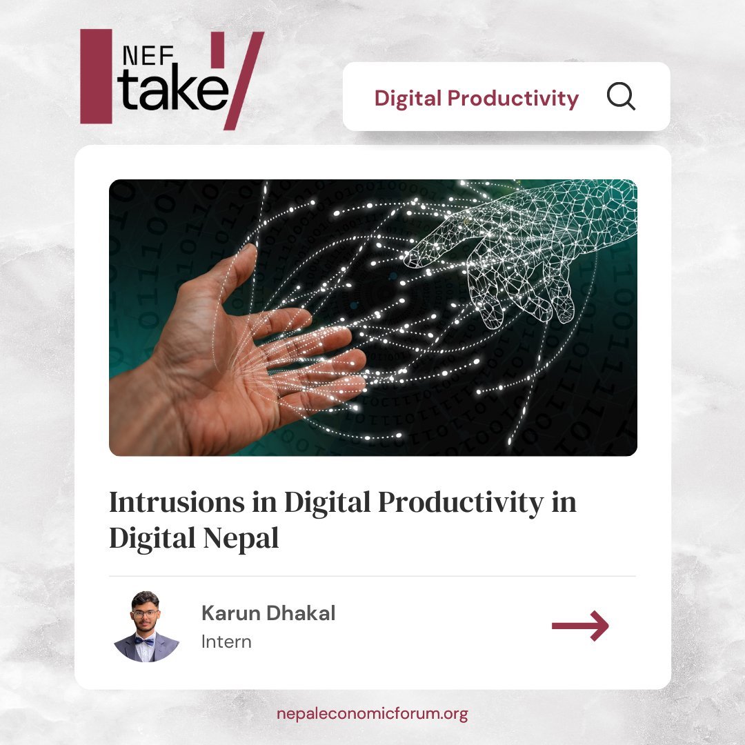 NEFNepal's tweet photo. “#Digital productivity offers numerous benefits, but #Nepal continues to face challenges in fully realizing its potential.”–Karun Dhakal in his #Neftake writes about intrusions facing digital productivity in Nepal.

Click https://t.co/NMX65wUoM2 read.

#digitalproductivity #Nepal https://t.co/iA2qQCjJhV