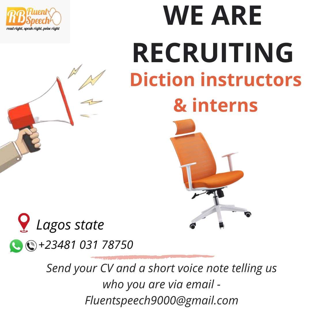 DictionFluent's tweet photo. The services of proficient &amp; disciplined Diction teachers are needed in Lagos. 
📍Lekki.
📍Abule egba, Ijaiye.
📍Maryland/Ikorodu. 
📍Apapa
📍Lasu Iba,Badagry way
📍Egbeda/Ipaja
📍Ogba, Berger 
Send you CV &amp; short audio telling us about yourself to fluentspeech9000@gmail.com https://t.co/JQuYT34qnP