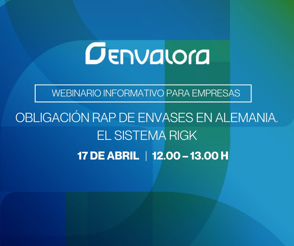 ¿Eres #empresa que exporta productos envasados a #Alemania y quieres saber cómo cumplir con tus obligaciones #RAP? #ENVALORA organiza un webinario impartido por el #SCRAP Alemán @RIGKGmbH  para empresas adheridas. ¡Únete a #Envalora y participa! 
 
Info 👉 bit.ly/3U3zma4