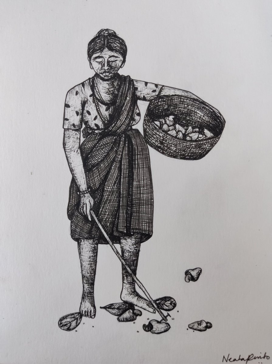 pinto_neata's tweet photo. CAZKAR

 the cazkar or the cashew apple picker plays the most important part in the feni-making process. 

And this is where it all starts . 

#feni  #cashew #cashewfeni  #goanlife  #drawing #pendrawing  #penandink  #penart  #cashewfenigoa #cashewfeniprocess #goa https://t.co/3LTGrqu0pI