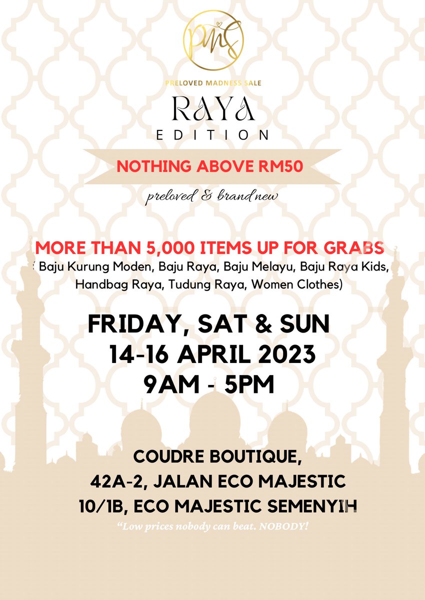 PrelovedMadness's tweet photo. DIA DATANG LAGI TAPI KALI NI RAYA EDITION PULAK! Nak cari baju raya bawah RM50? Detail di bawah! Dengar cerita mereka ada juga section BAJU RAYA BRAND NEW dari Boutique yang SEMUANYA BELOW RM100! https://t.co/H38zMXWmPq