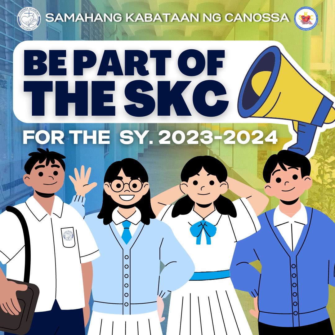cacskc's tweet photo. BE PART OF THE SKC 📢

Let your voices be heard and be part of Samahang Kabataan ng Canossa!

Cut-off for the submission will be on April 17, 2023. Please be guided accordingly, thank you! 💙💛

Fill up this google form ⬇️
https://t.co/Eeg8tykfHh https://t.co/5HGfYfOc4E