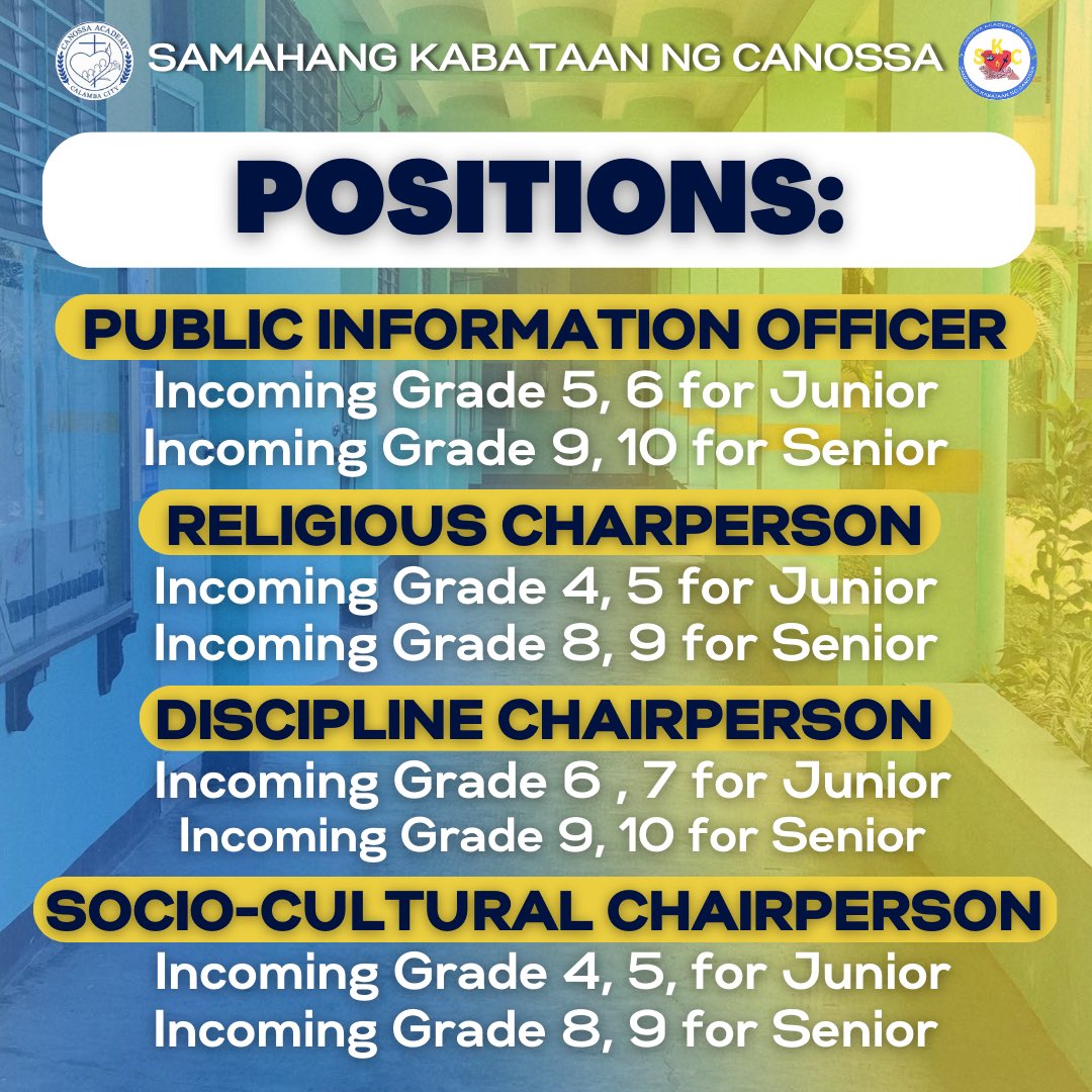 cacskc's tweet photo. BE PART OF THE SKC 📢

Let your voices be heard and be part of Samahang Kabataan ng Canossa!

Cut-off for the submission will be on April 17, 2023. Please be guided accordingly, thank you! 💙💛

Fill up this google form ⬇️
https://t.co/Eeg8tykfHh https://t.co/5HGfYfOc4E